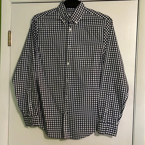 Mens Navy/White check button up shirt - Picture 1 of 4